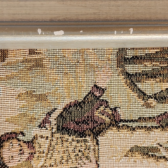 Vintage framed Embroidery Tapestry French Courtship Scene Galente Style France - Picture 14 of 16